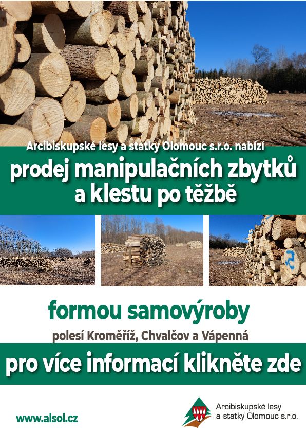 Prodej manipulačních zbytků po těžbě, prodej klestu, Arcibiskupské lesy a statky Olomouc