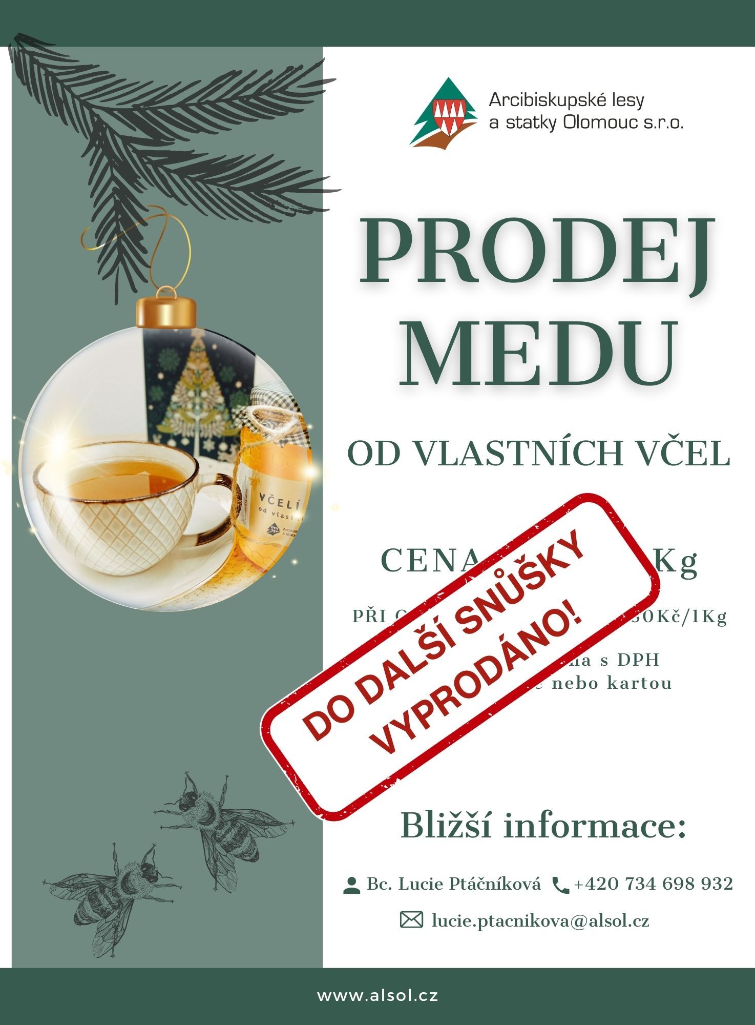 Prodej medu, med od vlastních včel, Arcibiskupské statky Olomouc