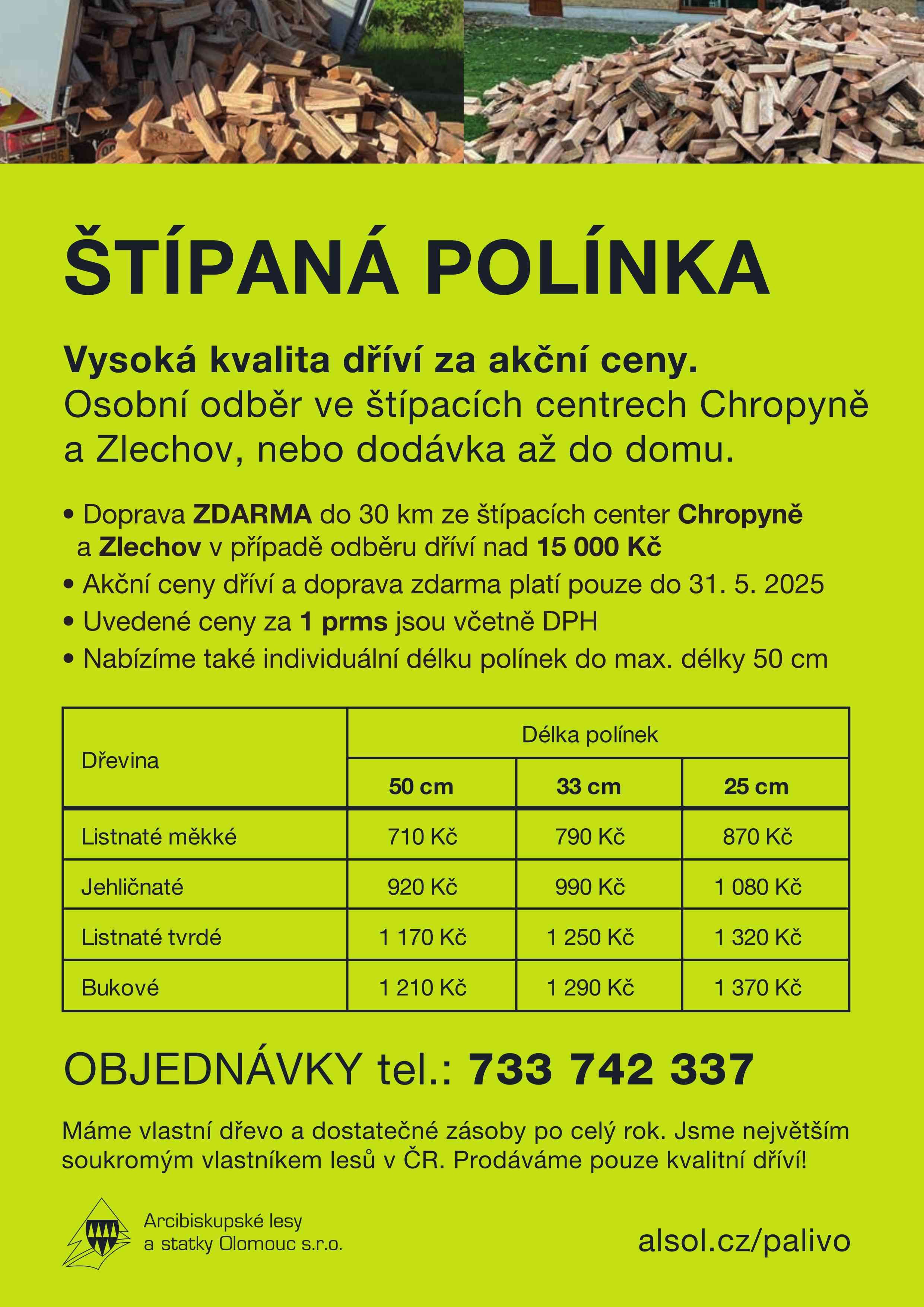 palivo, polínka, štípané palivové dřevo, Arcibiskupské lesy a statky, sleva
