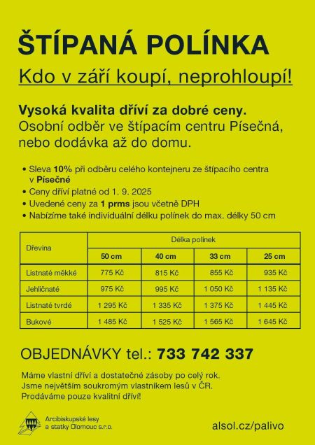 Prodej palivového štípaného dříví - Písečná