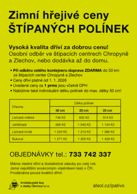 štípaná polínka Chropyně a Zlechov, štípané palivové dříví